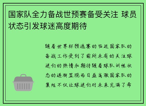 国家队全力备战世预赛备受关注 球员状态引发球迷高度期待