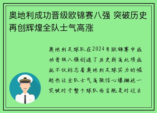 奥地利成功晋级欧锦赛八强 突破历史再创辉煌全队士气高涨